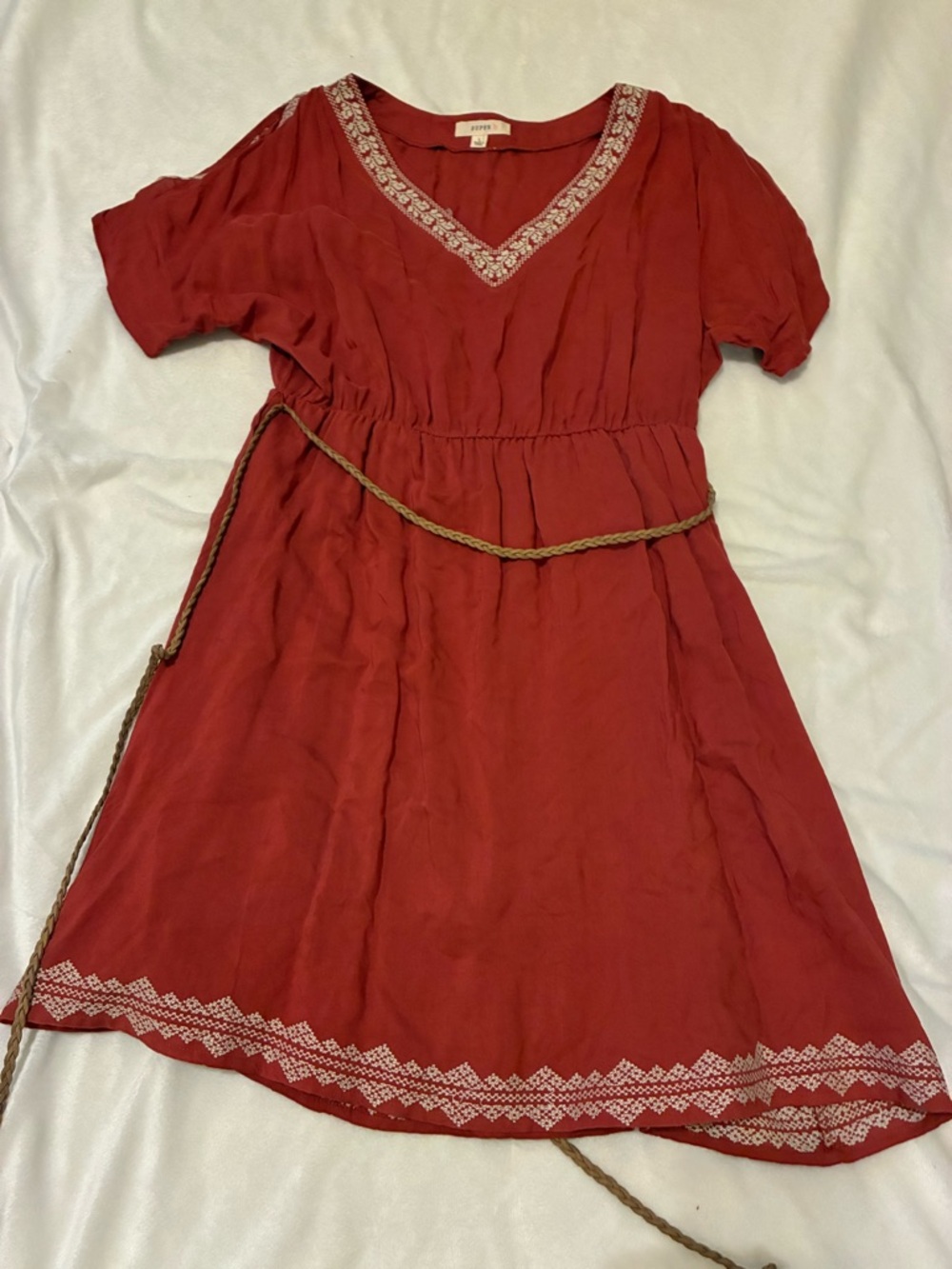 Women’s Burnt Orange Embroidered V-Neck Dress